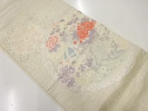 アンティーク　鏡裏に花鳥・華紋模様織出し袋帯（材料）